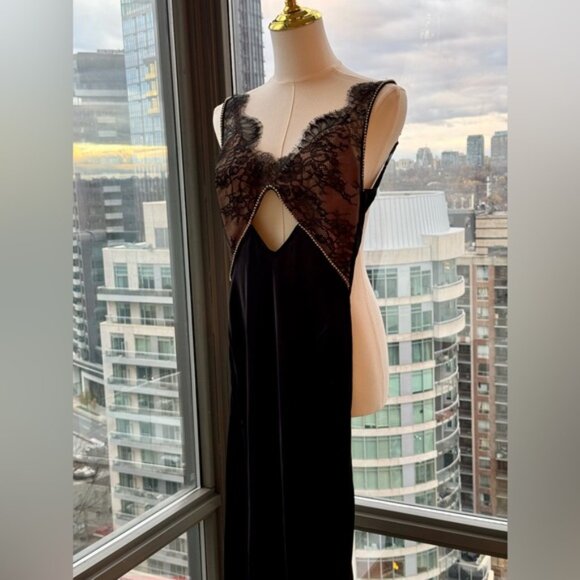 🆕 SELF PORTRAIT 🧿 NWOT Black Lace Satin Maxi Dress, Sz UK 4 / US 0 - Picture 11 of 16